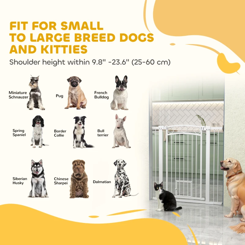 PawHut 42" Extra Tall Dog Gate w/ Cat Door, 2 Extension Kits, for Doorways, Hallways, Stairways, 30"-41" Width