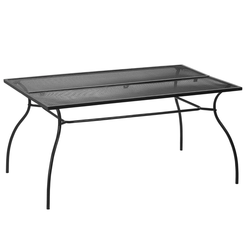 Outsunny 59" Outdoor Dining Table, Metal Frame Rectangular Patio Table for 6 with Mesh Tabletop for Garden, Backyard and Lawn, Black