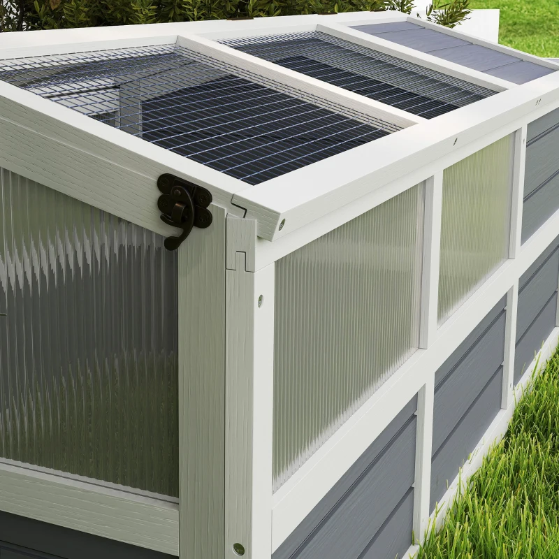 PawHut Wooden Tortoise Habitat Outdoor w/ Bottomless Design, Doors, PC Sun Panel Windows, for Small Animals, Rabbit, Light Gray