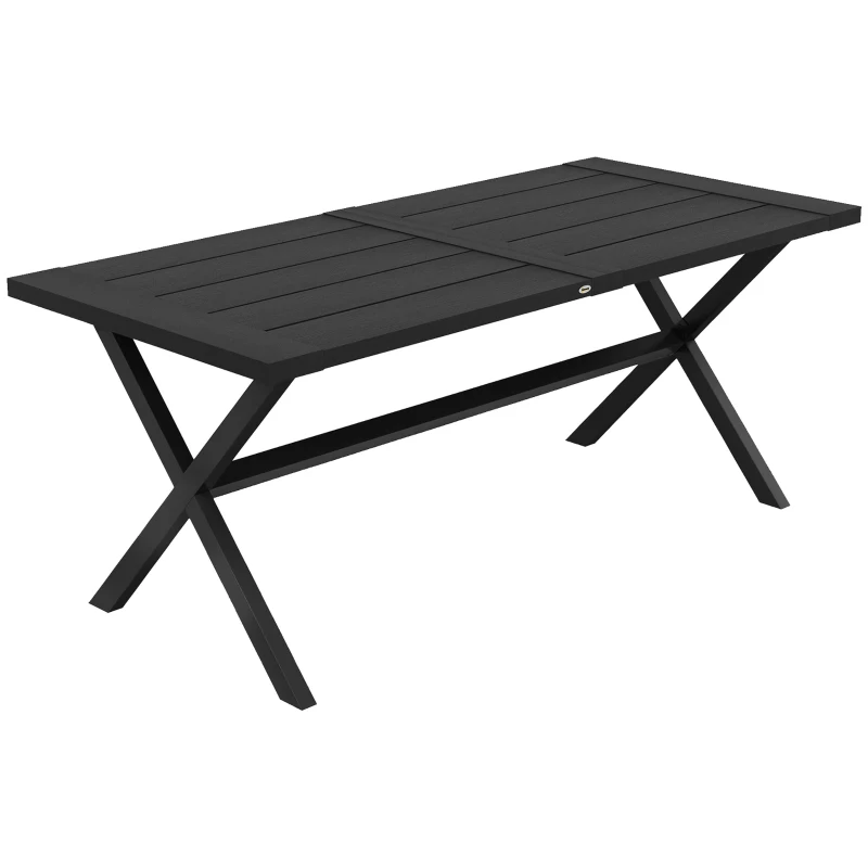 Outsunny 71" Outdoor Dining Table with X Shape Legs, Aluminium Frame Rectangular Darden Table for 6, for Backyard, Black