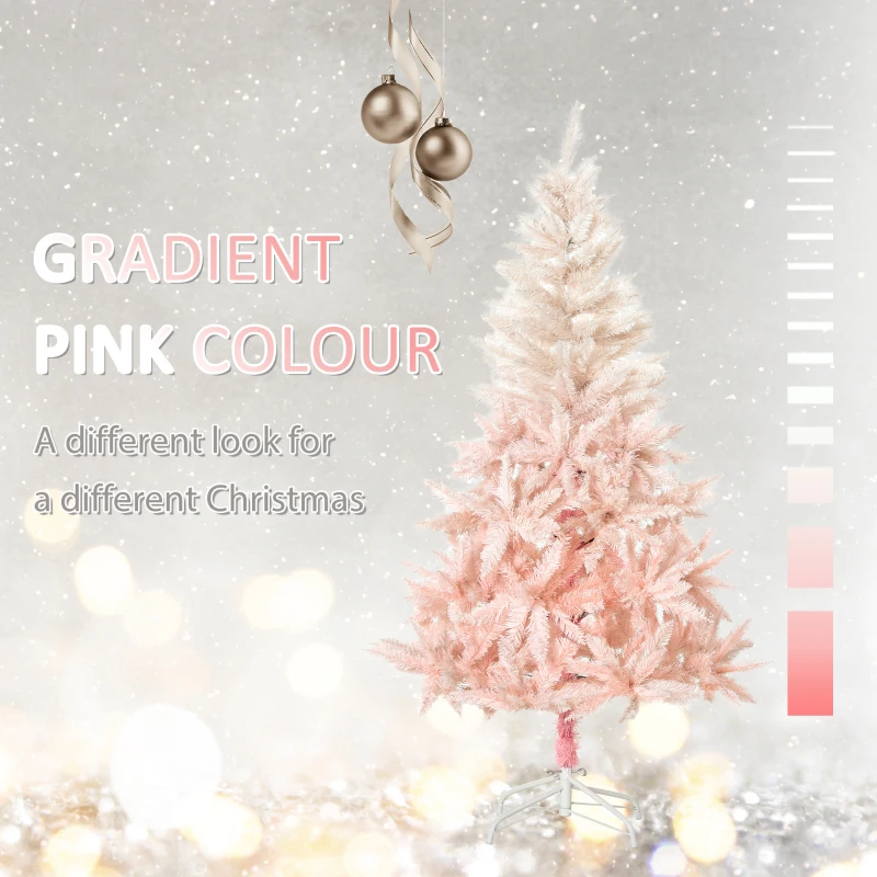 HOMCOM 6ft Artificial Christmas Tree Home Decoration Automatic Open  White and Pink