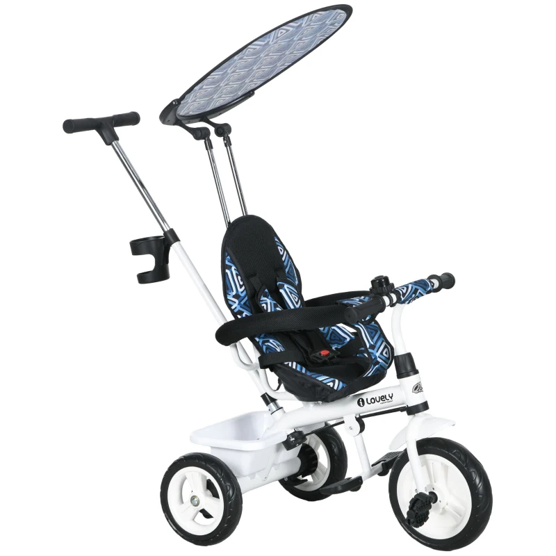 Qaba 6 in 1 Kids Tricycle with Removable Handlebar and Canopy, Blue
