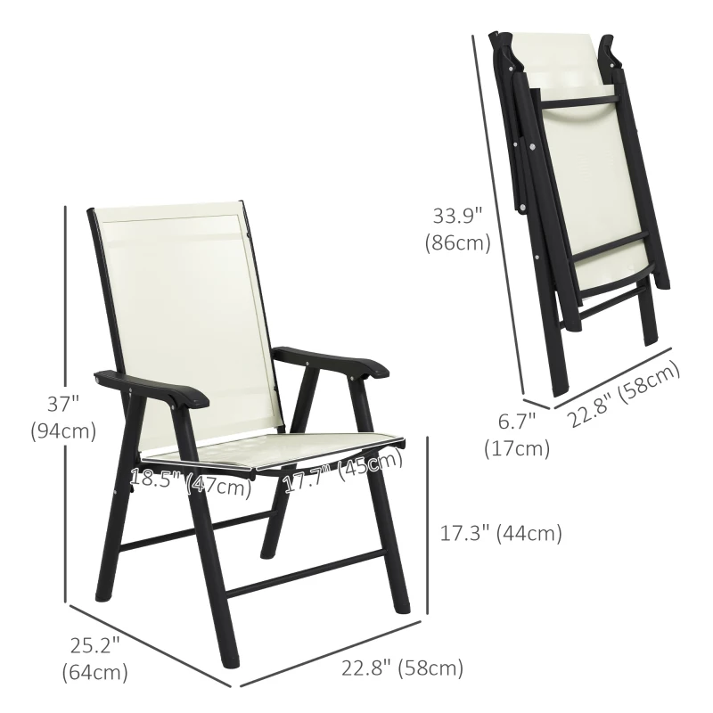 Outsunny 4-Piece Folding Chair Set for Relaxing on Patio Balcony Garden, Comfortable Outdoor Furniture with Armrests, Beige