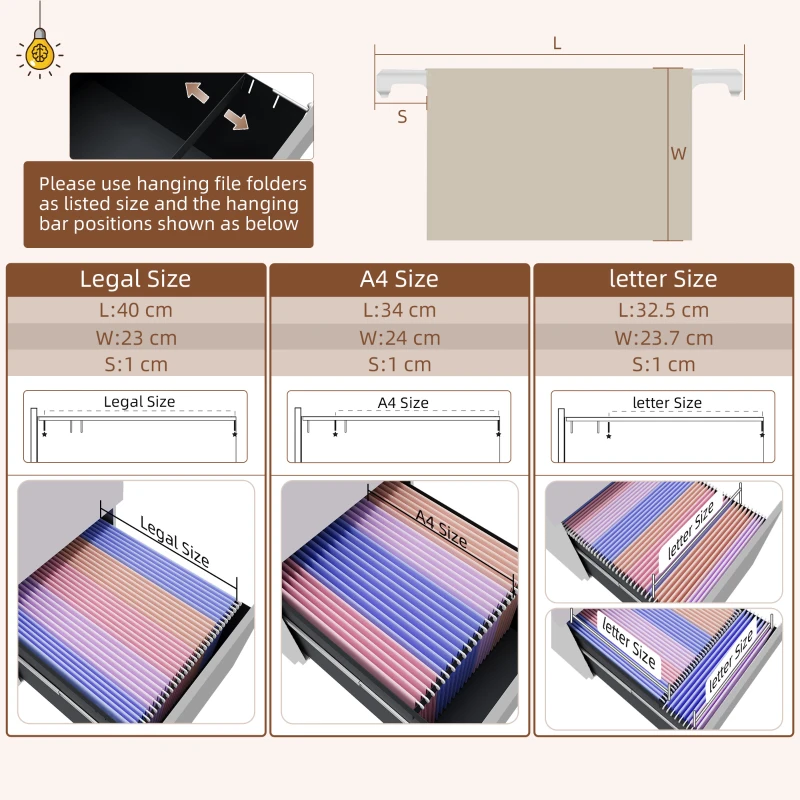 Vinsetto Vertical Steel Filing Cabinet on Wheels, 2-Drawer Lockable File Cabinet with Adjustable Hanging Bar for A4, Legal and Letter Size, White