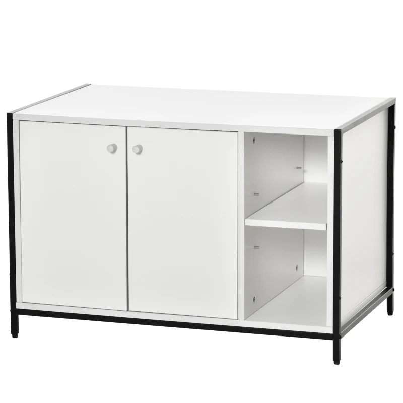 PawHut Large Cat Litter Box Enclosure, Litter Box Furniture Hidden with Magnetic Doors & Storage Shelves, Wooden Cat Washroom Indoor, 33" L x 20" W x 22" H, White