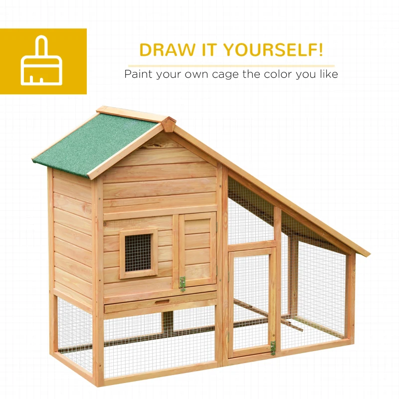 PawHut 62x26x47 Inches Rabbit Hutch Chicken Coop Wooden Poultry Hen House Small Animal Pet Cage with Outdoor Run and Ramp