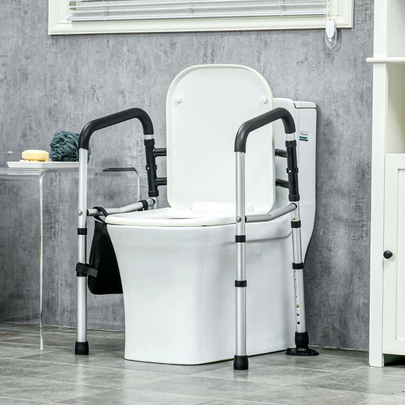 HOMCOM Toilet Safety Rails with Adjustable Height, Silver