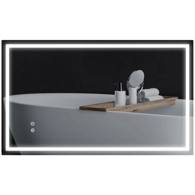 HOMCOM 39" x 24" Bathroom Mirror with LED Lights, Wall Mounted Vanity Mirror with Anti-Fog Pad and Touch Button, Clear