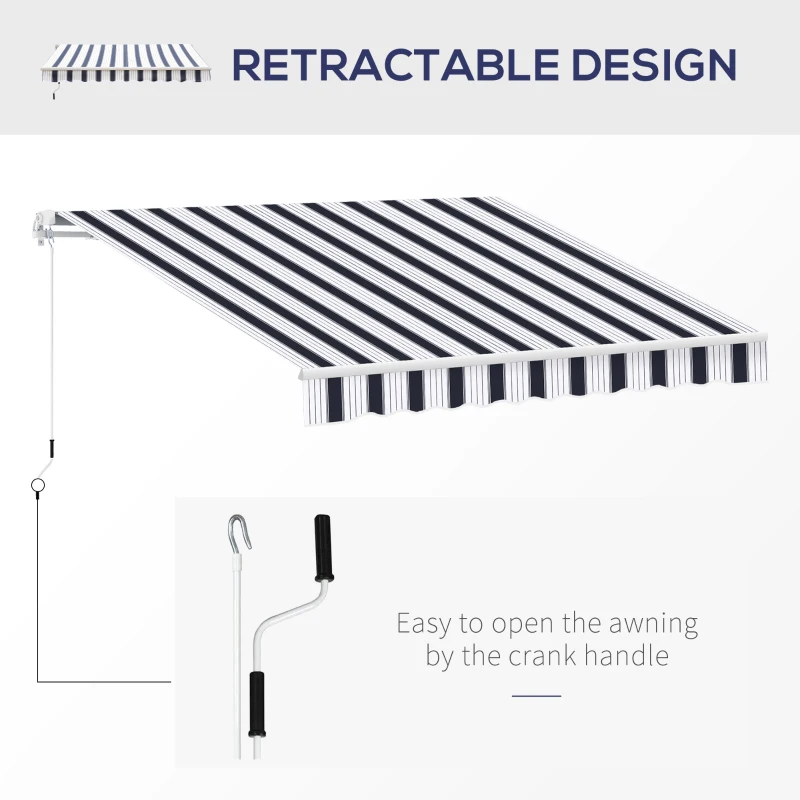 Outsunny 8' x 7' Retractable Awning, Patio Awnings, Sunshade Shelter with 280 g/m² UV & Water-Resistant Fabric and Aluminum Frame for Deck, Balcony, Yard, Blue and White