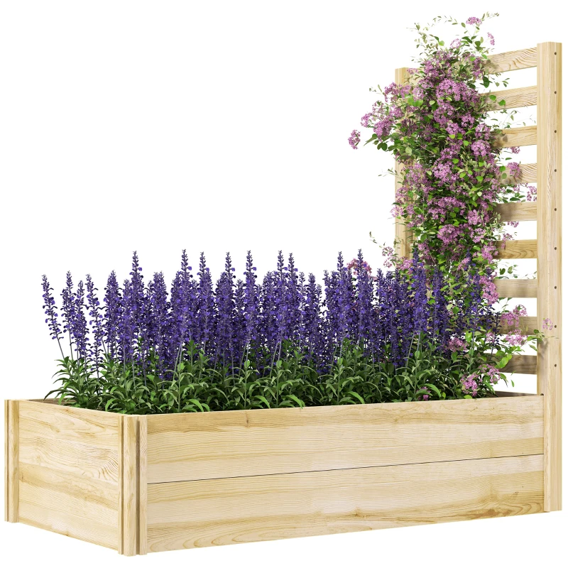Outsunny Wood Planter Box with Trellis for Climbing Plants, Raised Garden Bed for Outdoor Flowers Herbs, 91"x24"x43", Natural