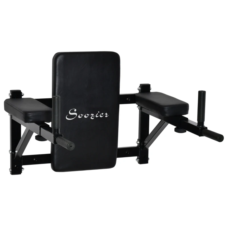 Soozier Wall Mounted Dip Station Multi-Function Power Tower Set Home Gym Pull Up Bar Chin Up Exercise Bar Knee Raise Triceps Leg Dipping Raise Rack Black