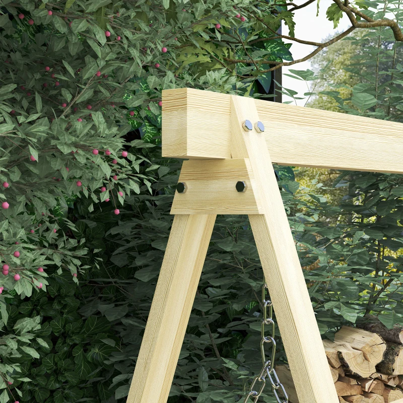Outsunny 3 Seat Wooden Porch Swing with Stand, Patio Swing with Side Tables, for Garden, Poolside, Backyard, Natural Wood