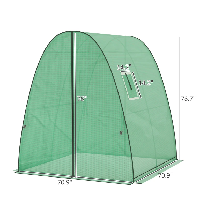 Outsunny Tunnel Hoop House Greenhouse with Sandbags and Hemmed PE Cover, 2 Doors and Screen Windows, 6' x 6' x 6.6', Green