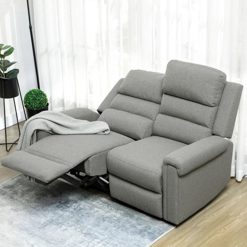 HOMCOM 2 Seater Recliner Sofa with Manual Pull Tab, Fabric Reclining Sofa, RV Couch, Home Seating, Gray