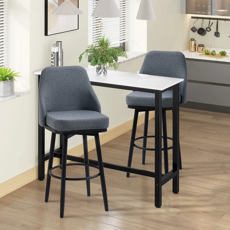HOMCOM Extra Tall Bar Stools Set of 2, Modern 360° Swivel Barstools, Dining Room Chairs with Steel Legs Footrest, Charcoal Grey