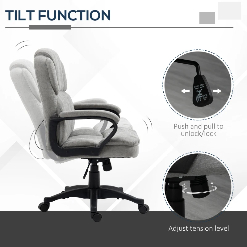 Vinsetto Massage Office Chair with 2 Vibration Motor Points, USB Power, Height Adjustable Executive Computer Chair, Comfy Desk Chair, Gray