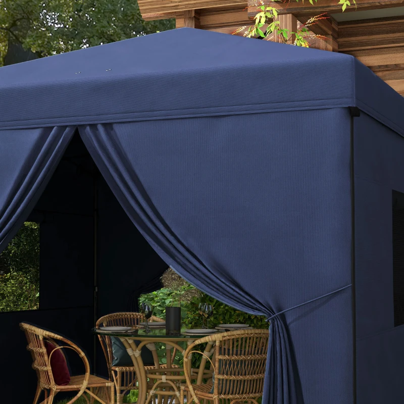 Outsunny 10' x 10' Pop Up Canopy Tent, Instant Sun Shelter, with Wheeled Bag and Mesh Windows, Height Adjustable, Dark Blue