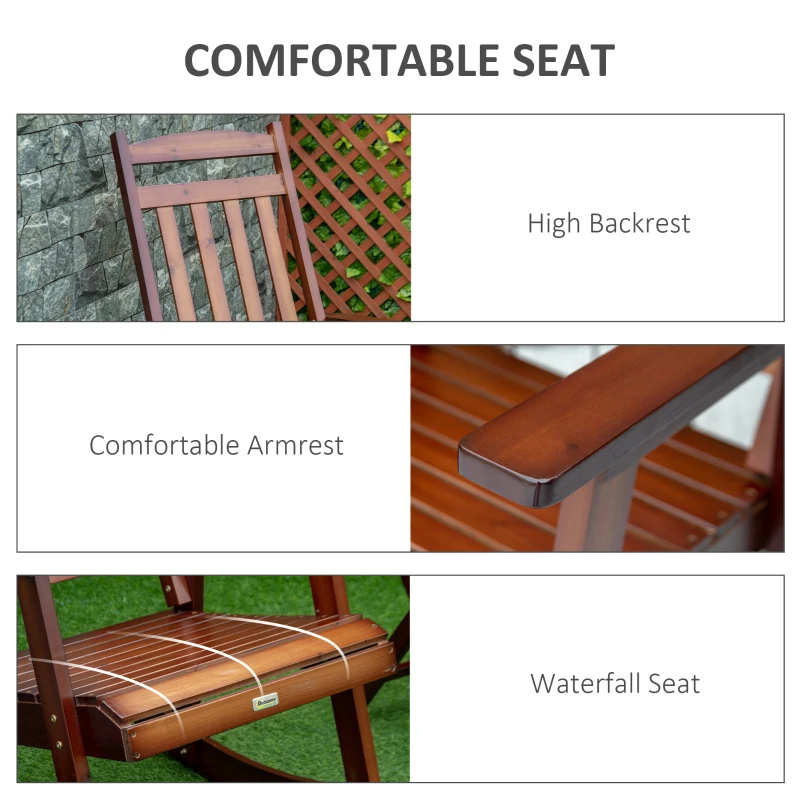 Outsunny 2 Pieces Wood Patio Bistro Set, Outdoor Rocking Chair Set with Armrests and High Back Rocking Chair and Portable Side Table, for Indoor, Outdoor, Patio, Backyard, Brown