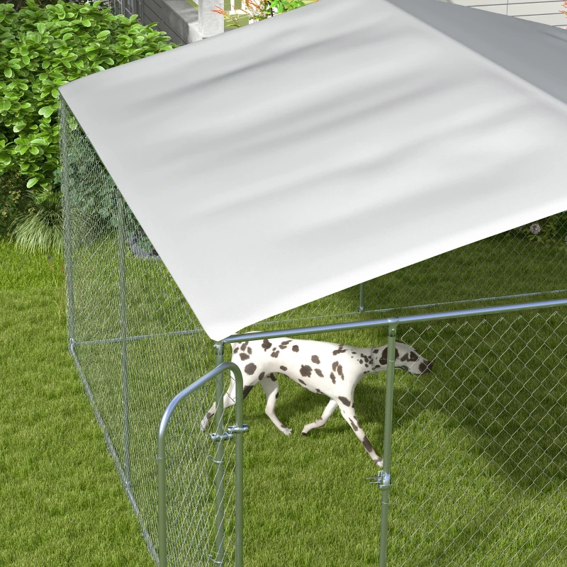 PawHut Dog Kennel Outdoor, Heavy Duty Playpen with Secure Lock, Cover, for Backyard & Patio, 13.1' x 13.1' x 7.5'