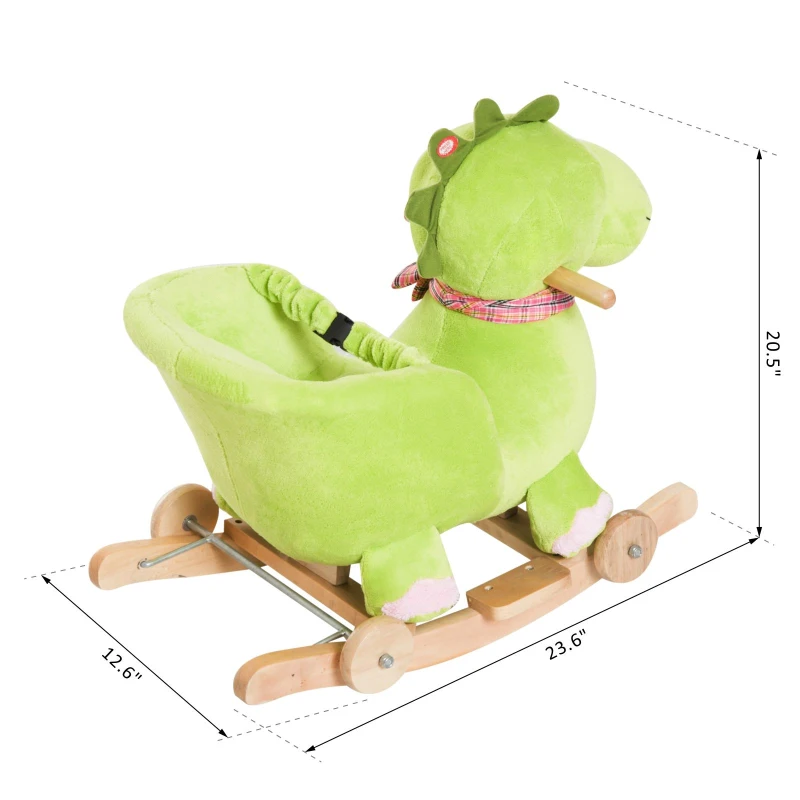 Qaba Baby Rocking horse Kids Interactive 2-in-1 Plush Ride-On Toys Stroller Rocking Dinosaur with Wheels and Nursery Song