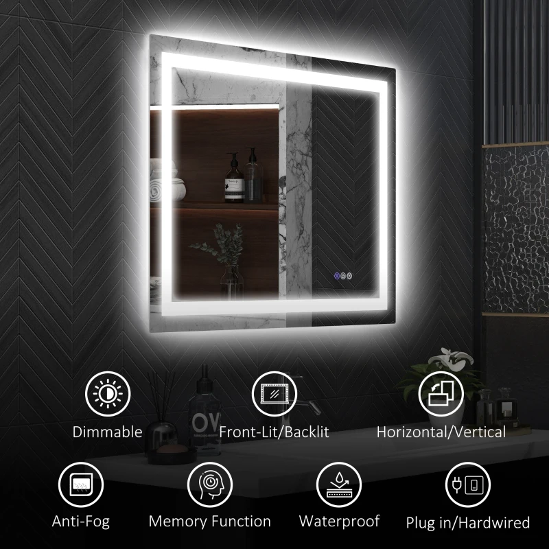 HOMCOM Dimmable Bathroom Mirror with Lights, 35" x 28" Backlit/Front Lit LED Mirror, Anti-Fog, Memory, Infinite Color Temp