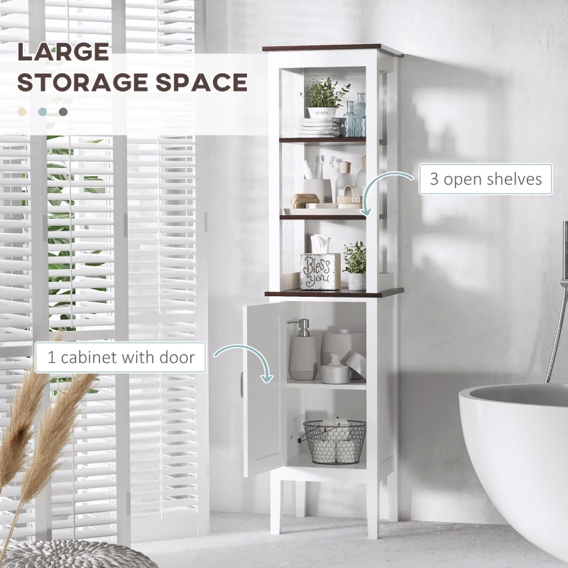 kleankin Tall Bathroom Cabinet Cupboard Storage Unit White Freestanding Shower Shelves