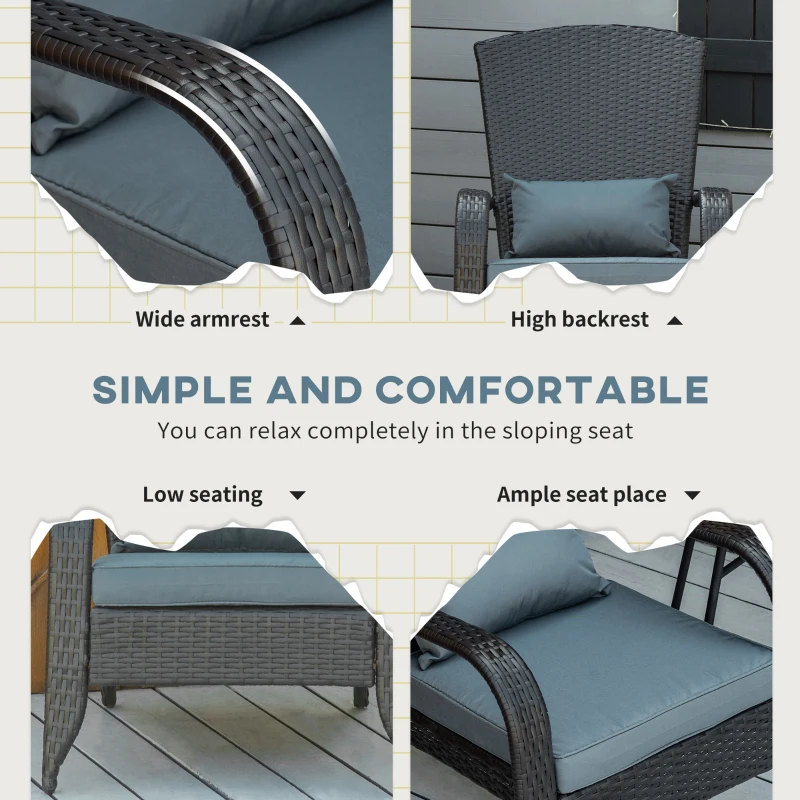 Outsunny Patio Wicker Adirondack Chair, PE Rattan Outdoor Muskoka Chair, Fire Pit Chair with Cushions for Patio, Garden, Backyard, Poolside, Balcony, Deck, Light Grey