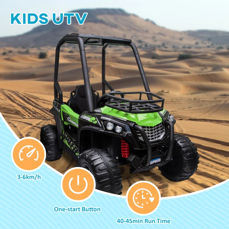 Aosom 12V Kids UTV with Music, Lights, MP3/USB, Suspension System, Remote Control, Green