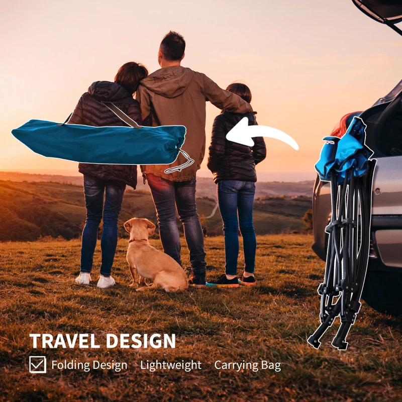 Outsunny Outdoor Rocking Chair Folding Camping Chair Portable Rocker with Armrests, Side Cup Holders, & Carry Bag, Blue