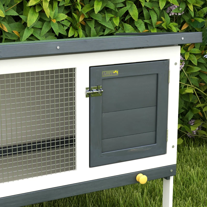 PawHut Wooden Outdoor Rabbit Hutch for Small Pet w/ Slide-out Tray, Openable Roof, 35" W x 18" D x 26" H, Dark Grey