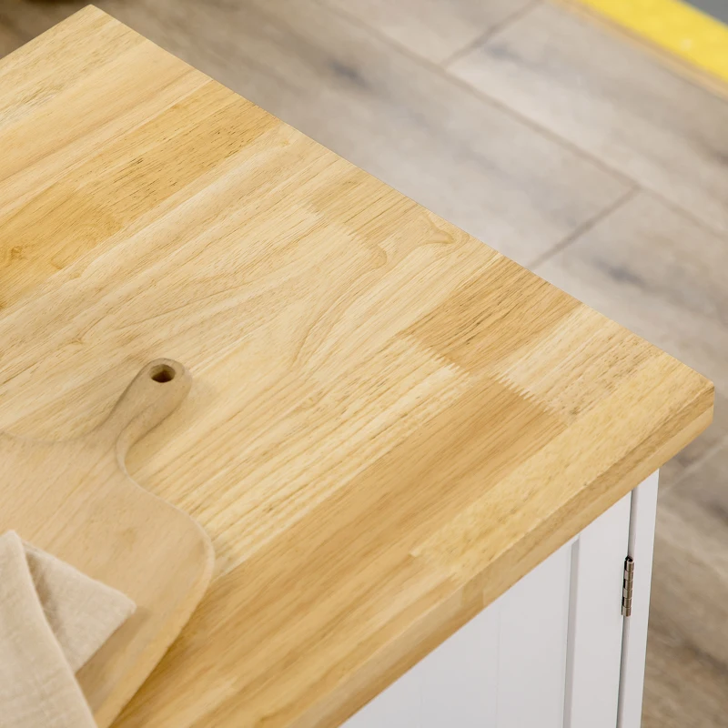 HOMCOM Rolling Kitchen Island with Storage, Utility Kitchen Island Cart with Drawer, Cabinets, Towel Rack and Rubber Wood Top