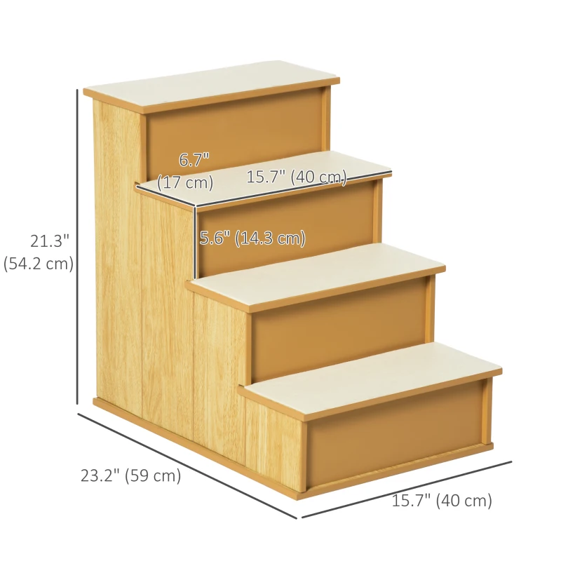 PawHut Dog Steps Pet Stairs for Bed Cat Ladder for Couch with Non-Slip Carpet, 15.7" x 23.2" x 21.3", Natural Wood