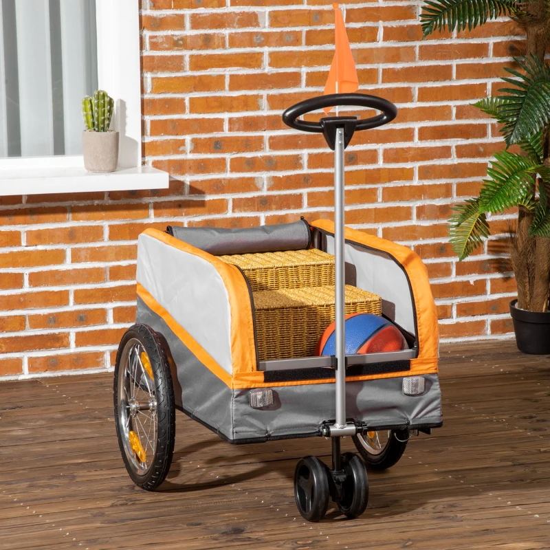 Aosom Bike Cargo Trailer & Wagon Cart, Multi-Use Garden Cart with Luggage Box, Quick Release 16'' Big Wheels, Safety Reflectors, Hitch and Handle