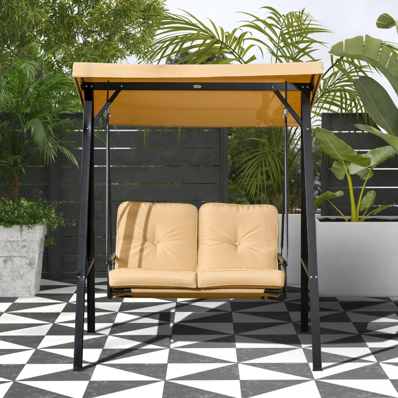 Outsunny 2-Seater Outdoor Porch Swing with Adjustable Canopy, Patio Swing Chair for Garden, Poolside, Backyard, Beige
