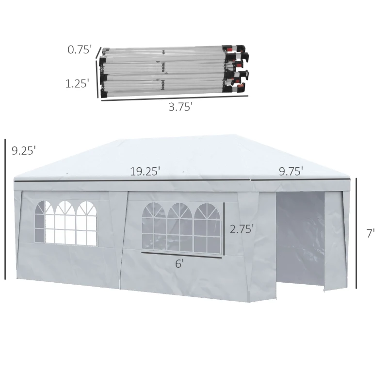 Outsunny 10' x 19.5' Pop Up Canopy Tent Height Adjustable Event Shelter w/ Sidewalls, Leg Weight Bags, Wheeled Carry Bag, White