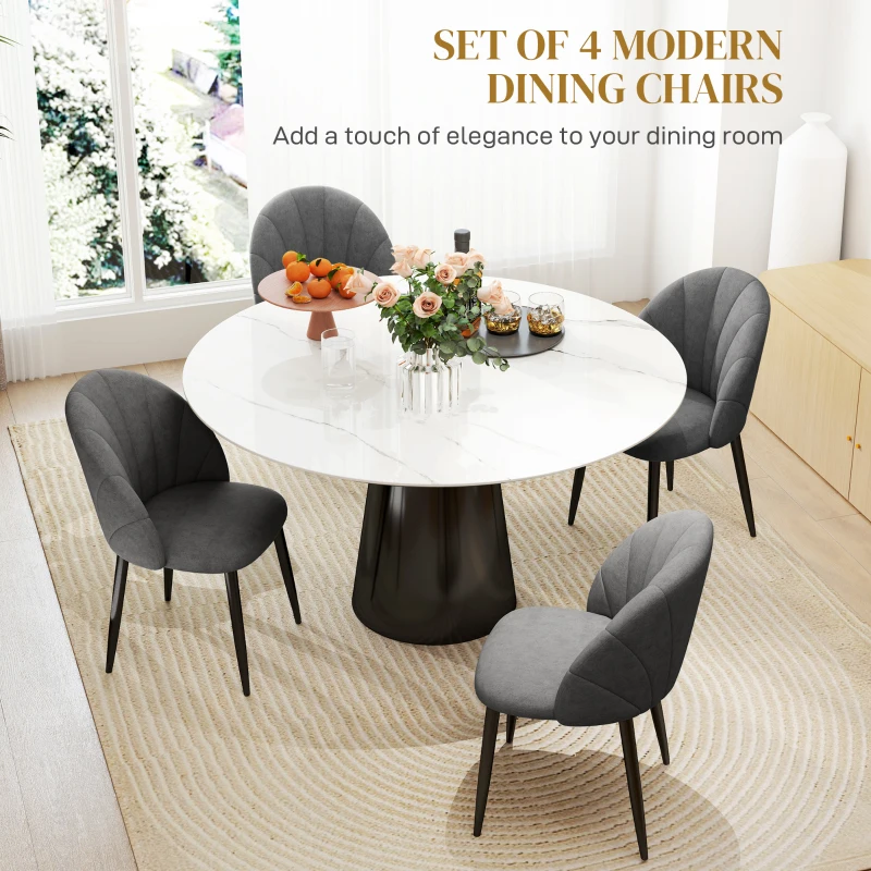 HOMCOM Modern Dining Chairs Set of 4, Upholstered Dining Room Chairs with Metal Legs, Shell Backrest, Padded Seat, Dark Grey