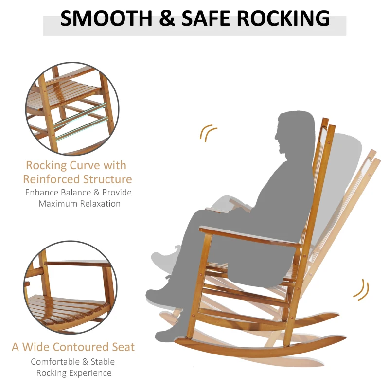 Outsunny Outdoor Rocking Chair, Patio Rocking Chair with Smooth Curves, High Density Wooden Rockers for Lawn Garden Porch, Supports Up to 350lbs, Natural