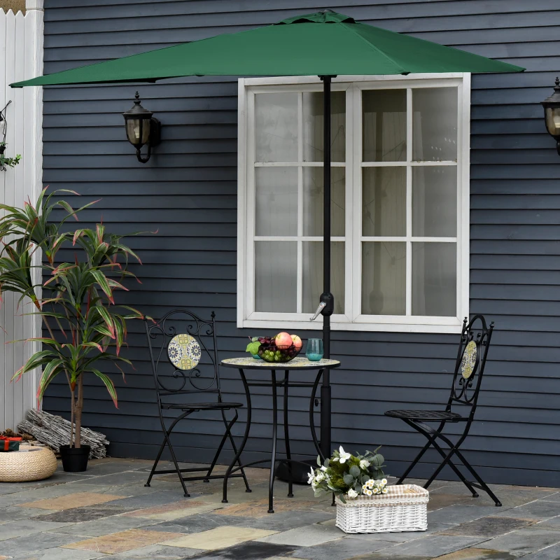 Outsunny 8ft Half Umbrella Outdoor Balcony Parasol Patio Garden Outdoor Window Sun Shade w/ 5 Ribs, Green