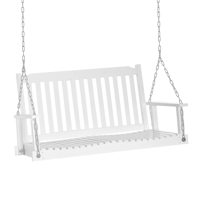 Outsunny 2-People Porch Swing Bench, Patio Swing Chair with 2 Adjustable Hanging Chains for Deck, Garden, Backyard, White