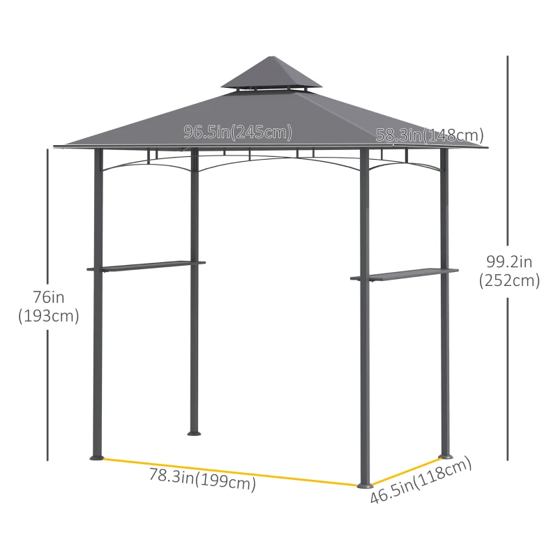 Outsunny 8' x 5' BBQ Grill Gazebo Tent with Double Tiered Canopy for Outdoor Sun Shade, Grey