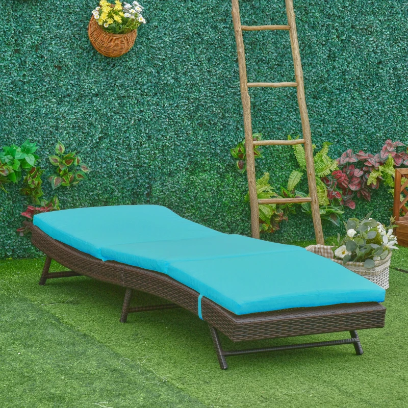 Outsunny Wicker Patio Lounger, Outdoor Recliners Lounge Chair w/ 5-Level Adjustable Backrest, Cushion for Outdoor, Turquoise