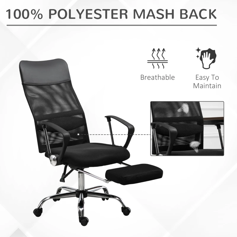 Vinsetto Office Chair High Back Mesh Executive Computer Desk Napping Seat, Height Adjustable, Swivel with Footrest and Lumbar Support