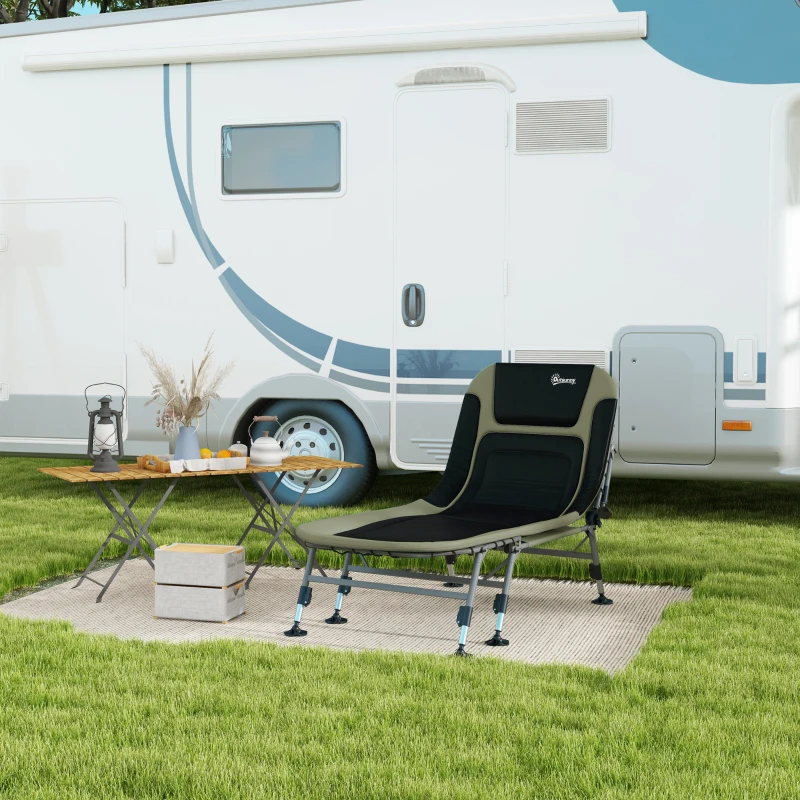 Outsunny Heavy Duty Camping Cot, Folding Bed with Soft Padded Cushion and 180° Adjustable Backrest, 400 lbs. Capacity, Green