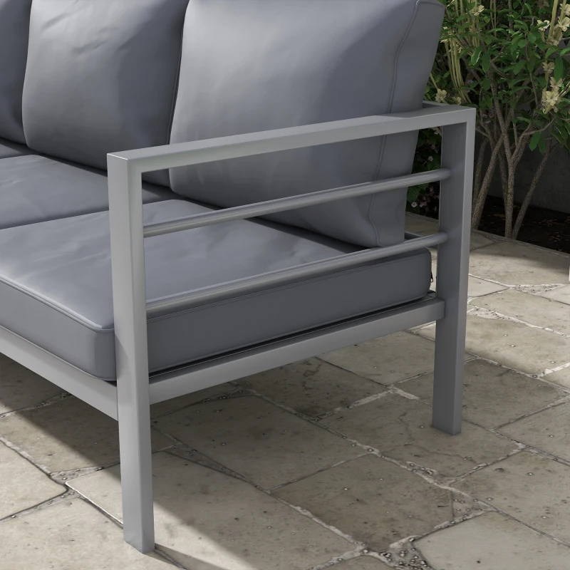 Outsunny Aluminum Garden Sofa, 3-Person Outdoor Couch, Backyard Furniture for 3-person with Cushions, 72.8" x 26" x 25.2", Grey