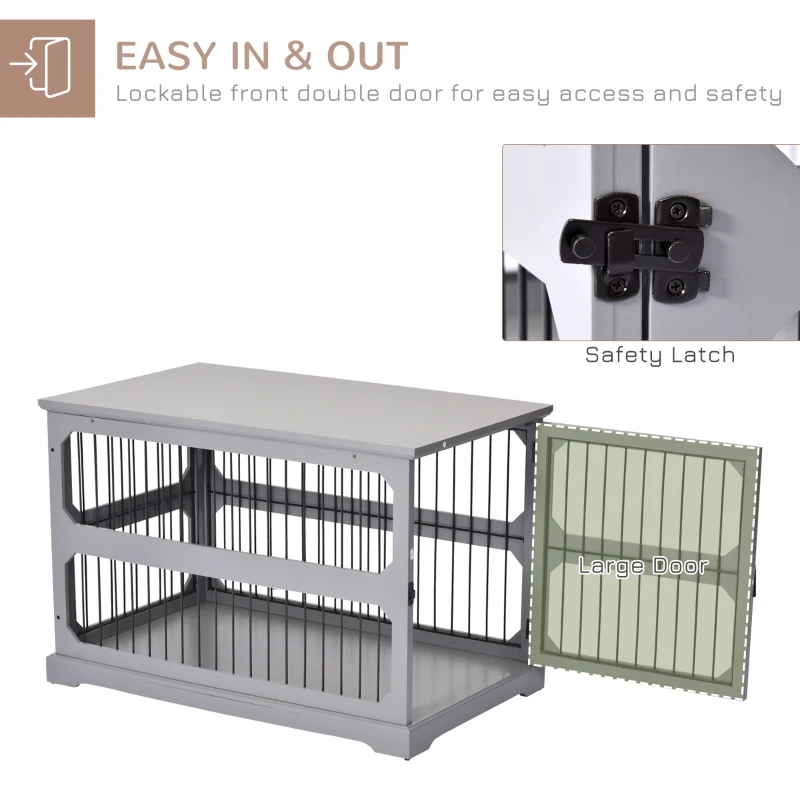 PawHut Dog Crate Furniture Decorative Cage Kennel with Strong Construction Materials & a Classic Americana Style, Grey