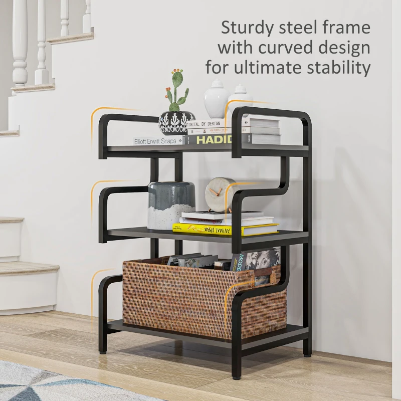 HOMCOM Free Standing Metal Storage Shelf, 3-Tier Small Shelving Unit, Printer Stand for Home Office, Living Room, Black