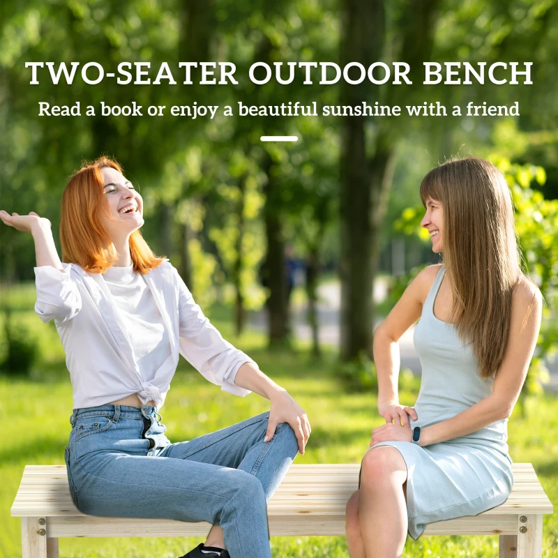 Outsunny 2-Seat Wood Garden Bench, Patio Bench Outdoor Bench with Slatted Seat, Backless Front Porch Bench for Park, Garden, Poolside, Deck, Nature Wood