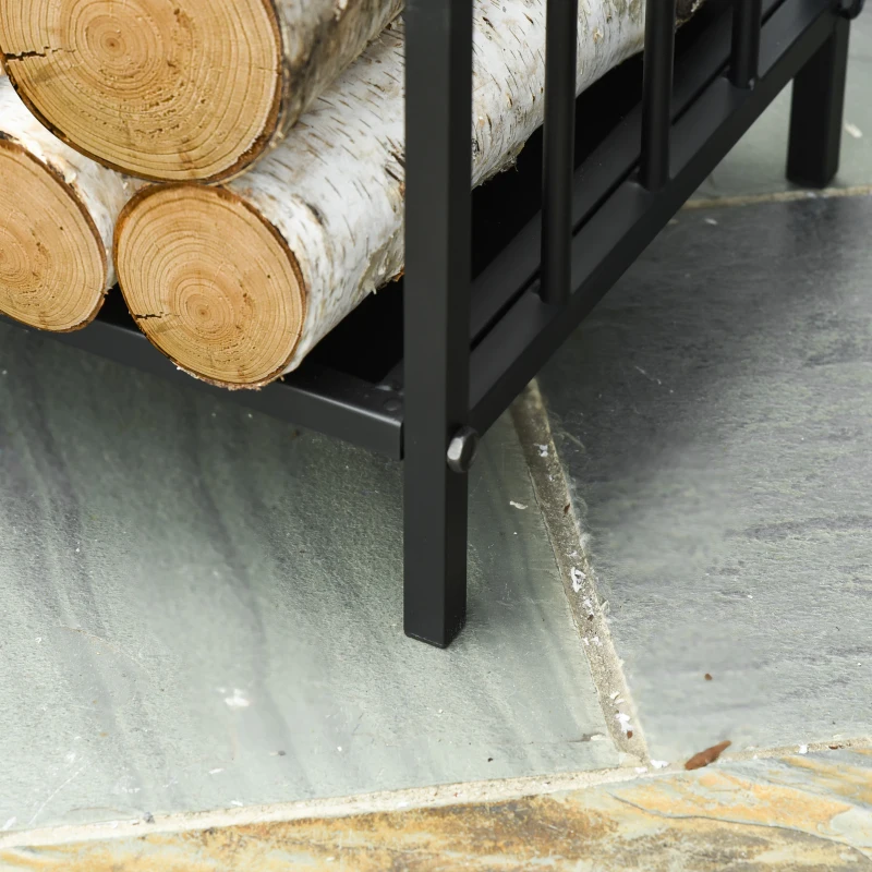 Outsunny 15.5" Firewood Rack Heavy-Duty Metal Wood Storage Log Holder with Side Handles, Indoor and Outdoor, Black