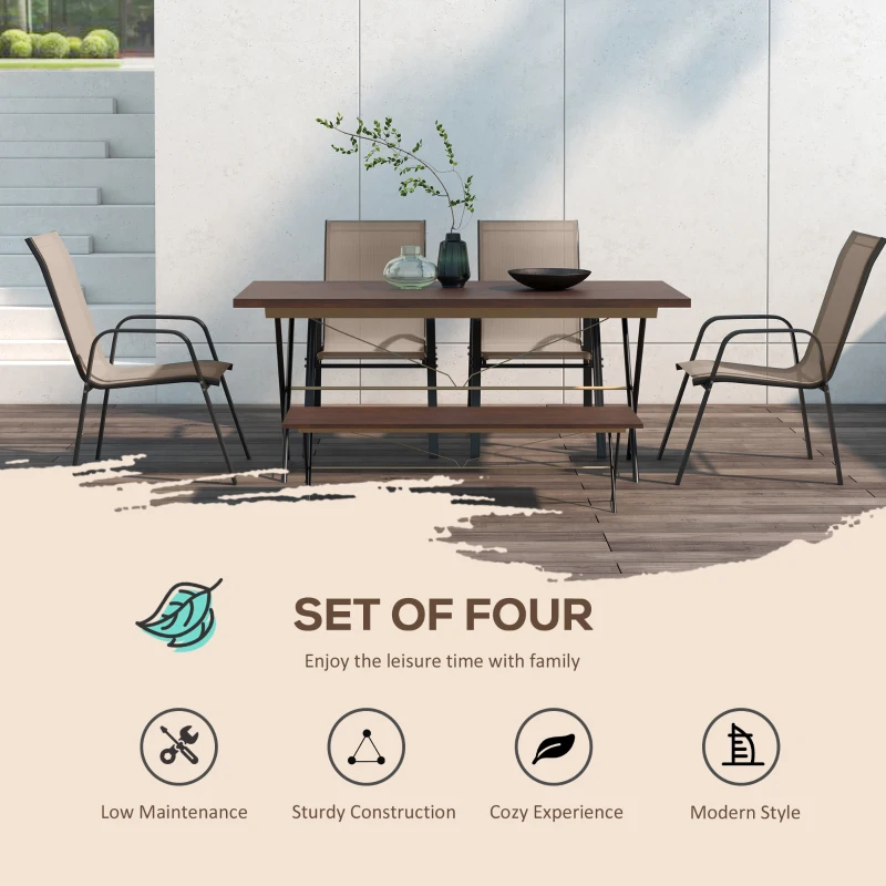 Outsunny Set of 4 Outdoor Dining Chairs, Heavy Duty Stackable Patio Dining Set with Armrests for Balcony Garden, Grey