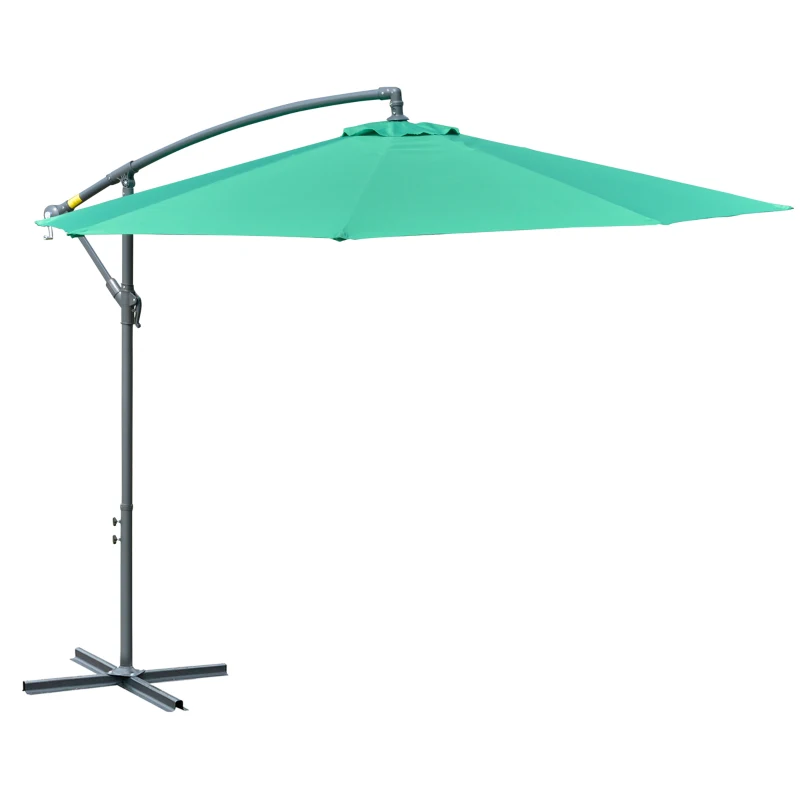 Outsunny 10ft Offset Patio Umbrella with Base, Garden Hanging Parasol with Crank, Banana Cantilever Umbrella Sun Shade, Green